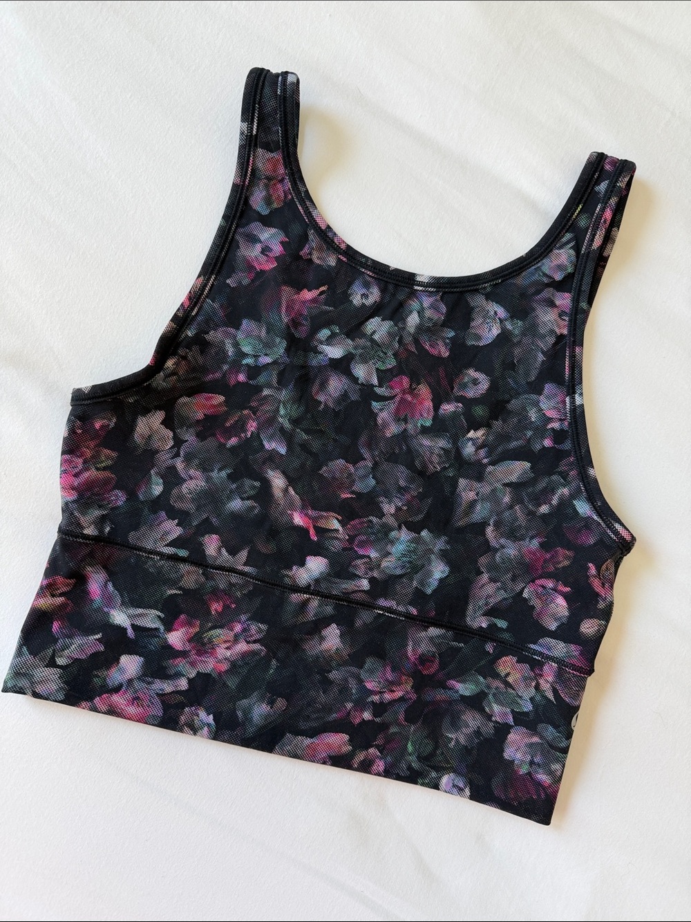 lululemon athletica Floral Print Black Crop Tank Top
